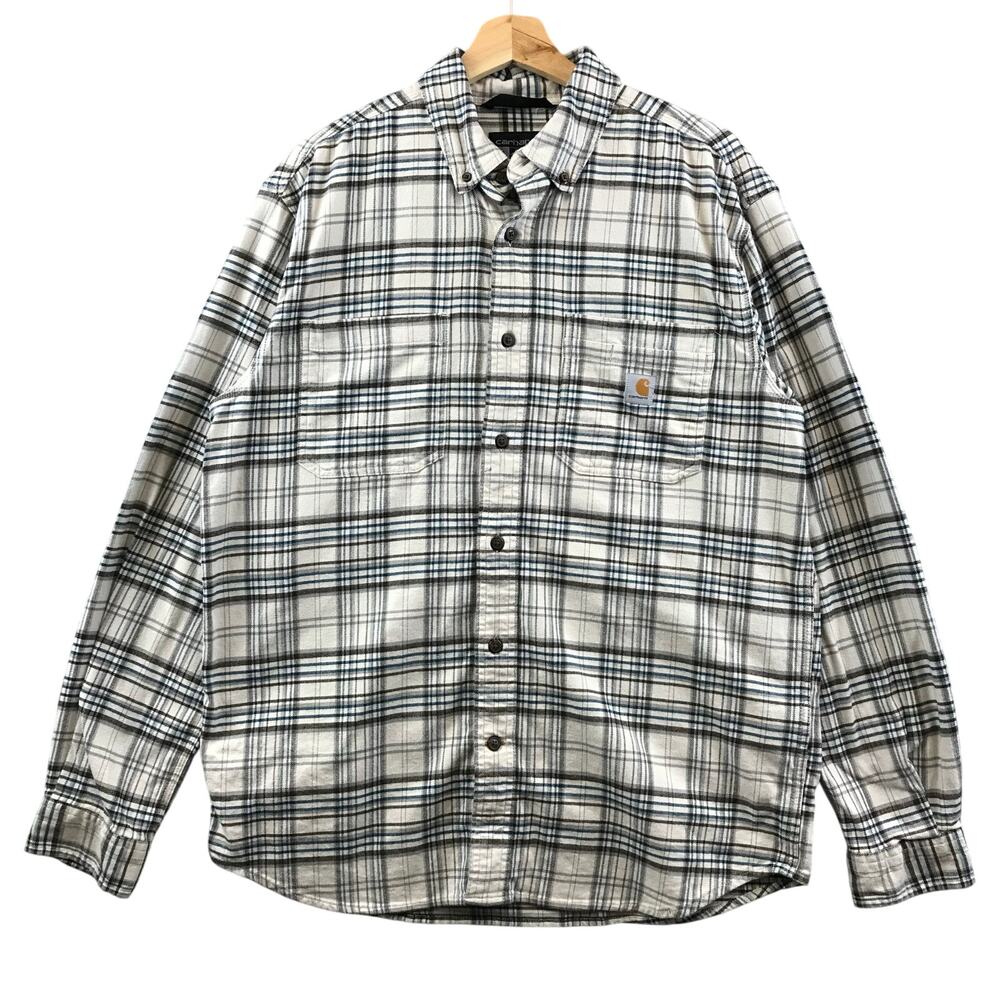 Carhartt Flannel Shirt M Men's Rugged Flex‎ Relaxed Fit Plaid Button 2 Pocket